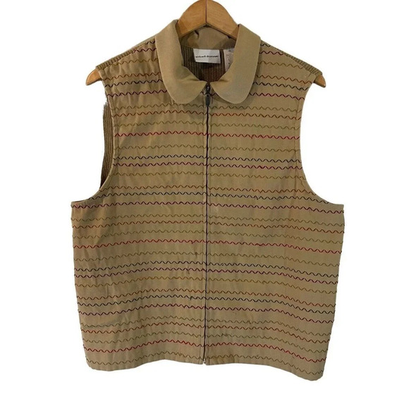 Alfred Dunner Jackets & Blazers - Alfred Dunner Full Zip Vest 16 Earth Tone Color Zig Zag Embroidery Knit Backside